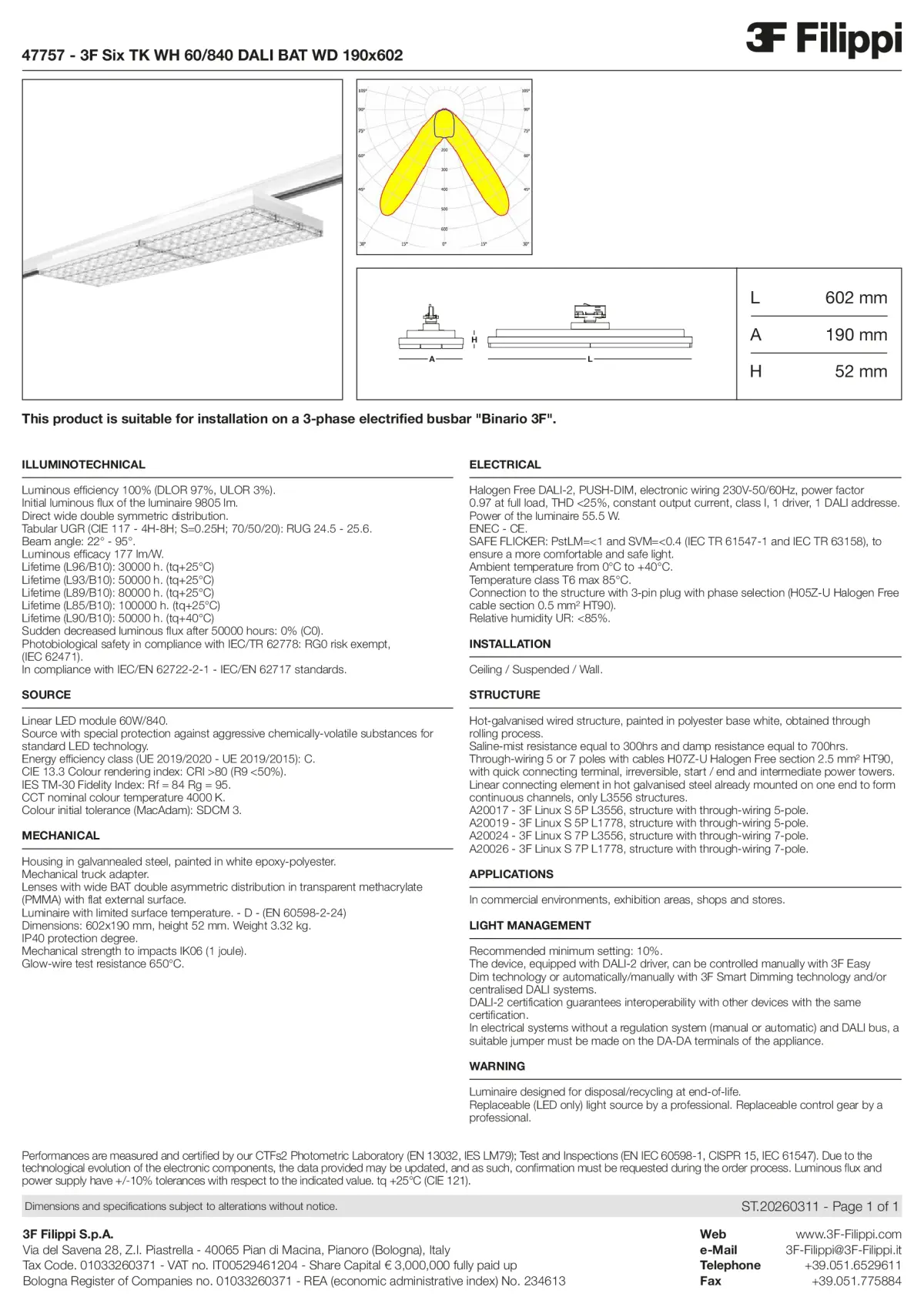 47757 - 3F Six TK WH 60-840 DALI BAT WD 190x602 - Datasheet - en