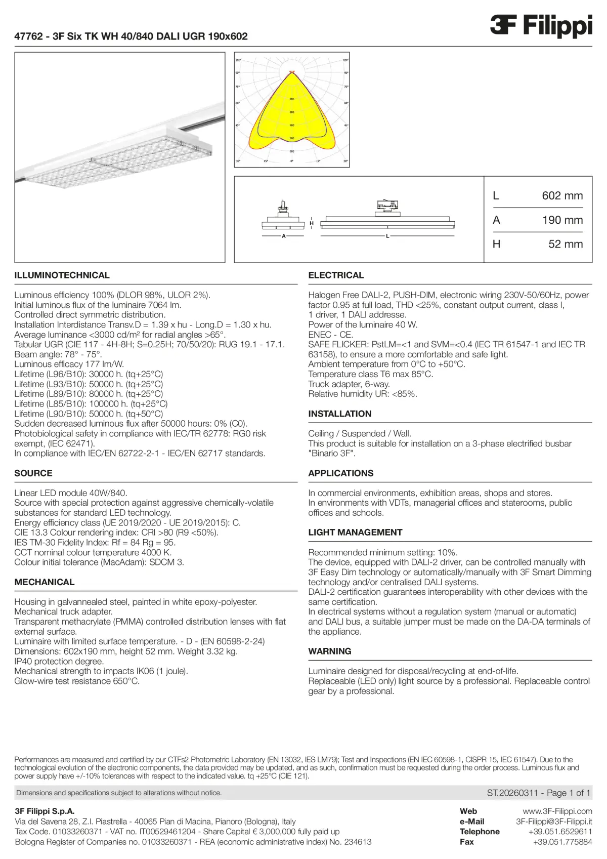 47762 - 3F Six TK WH 40-840 DALI UGR 190x602 - Datasheet - en