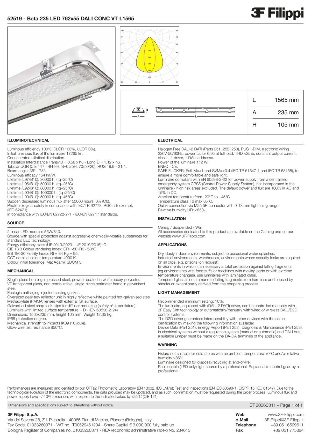 52519 - Beta 235 LED 762x55 DALI CONC VT L1565 - Datasheet - en