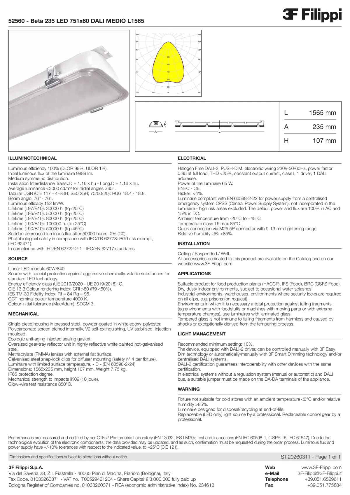 52560 - Beta 235 LED 751x60 DALI MEDIO L1565 - Datasheet - en