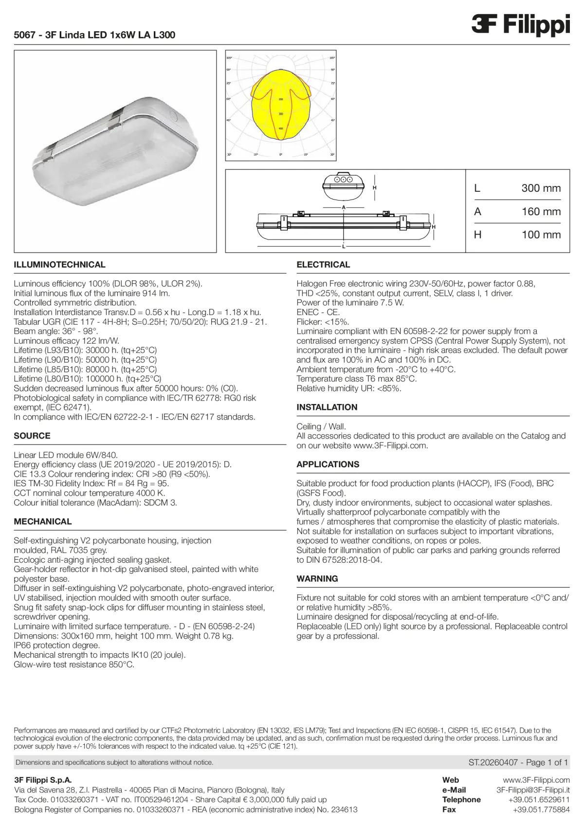 5067 - 3F Linda LED 1x6W LA L300 - Datasheet - en