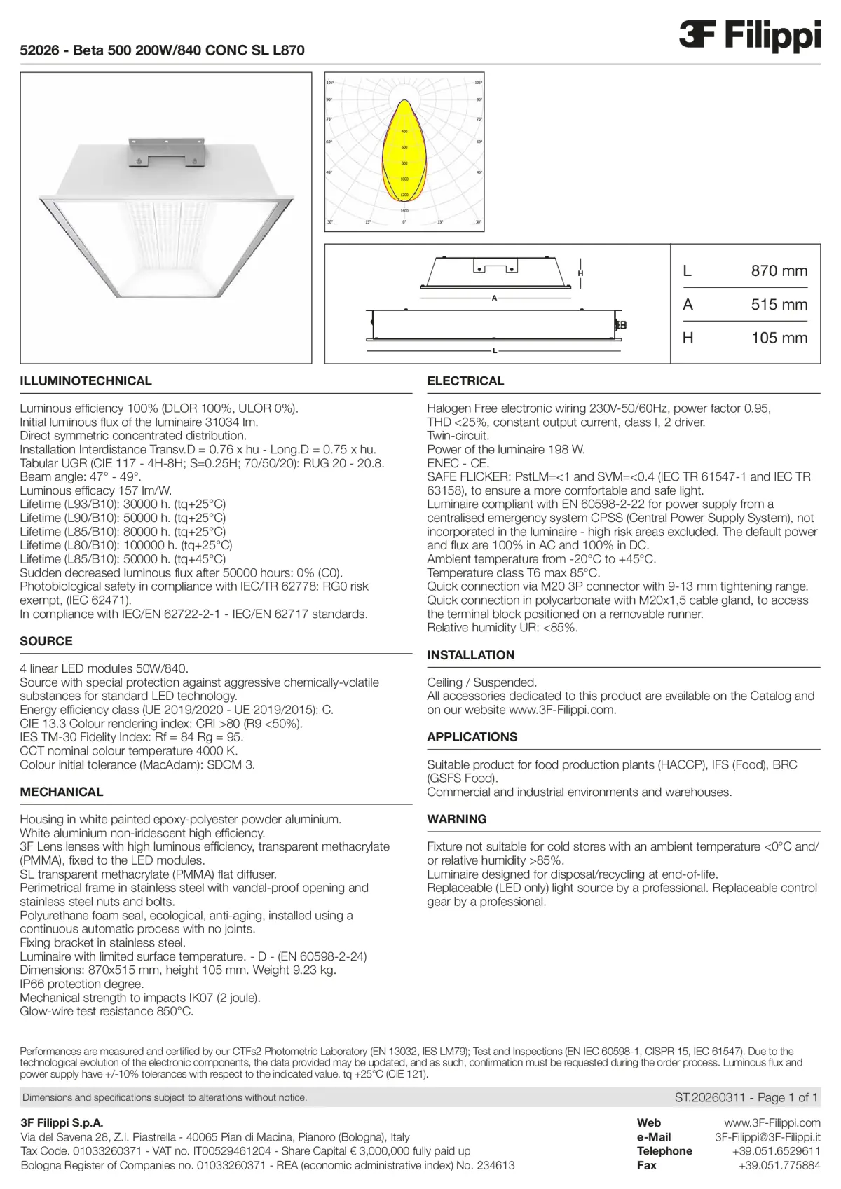 52026 - Beta 500 200W-840 CONC SL L870 - Datasheet - en