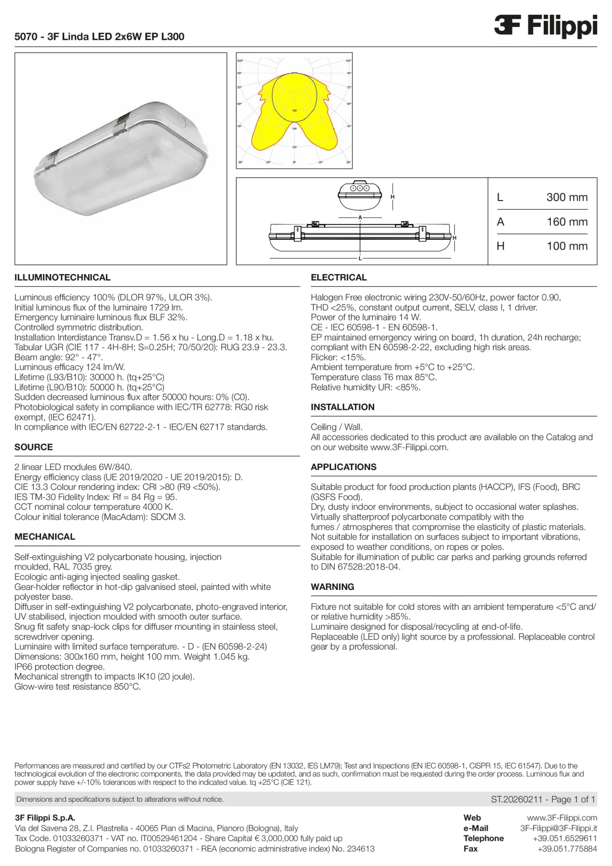 5070 - 3F Linda LED 2x6W EP L300 - Datasheet - en