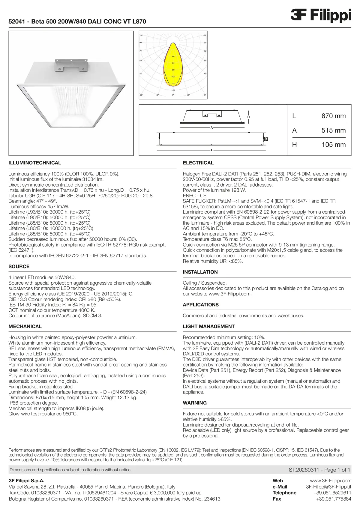 52041 - Beta 500 200W-840 DALI CONC VT L870 - Datasheet - en