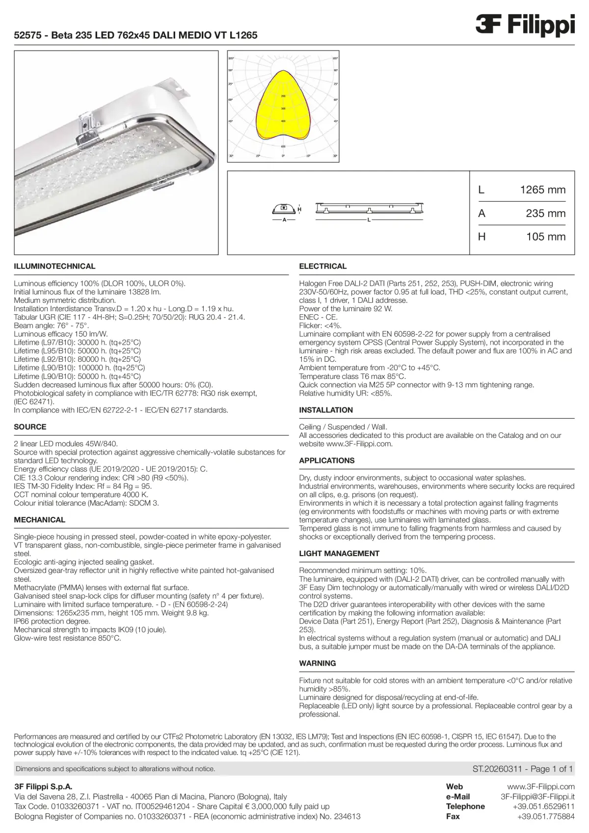 52575 - Beta 235 LED 762x45 DALI MEDIO VT L1265 - Datasheet - en