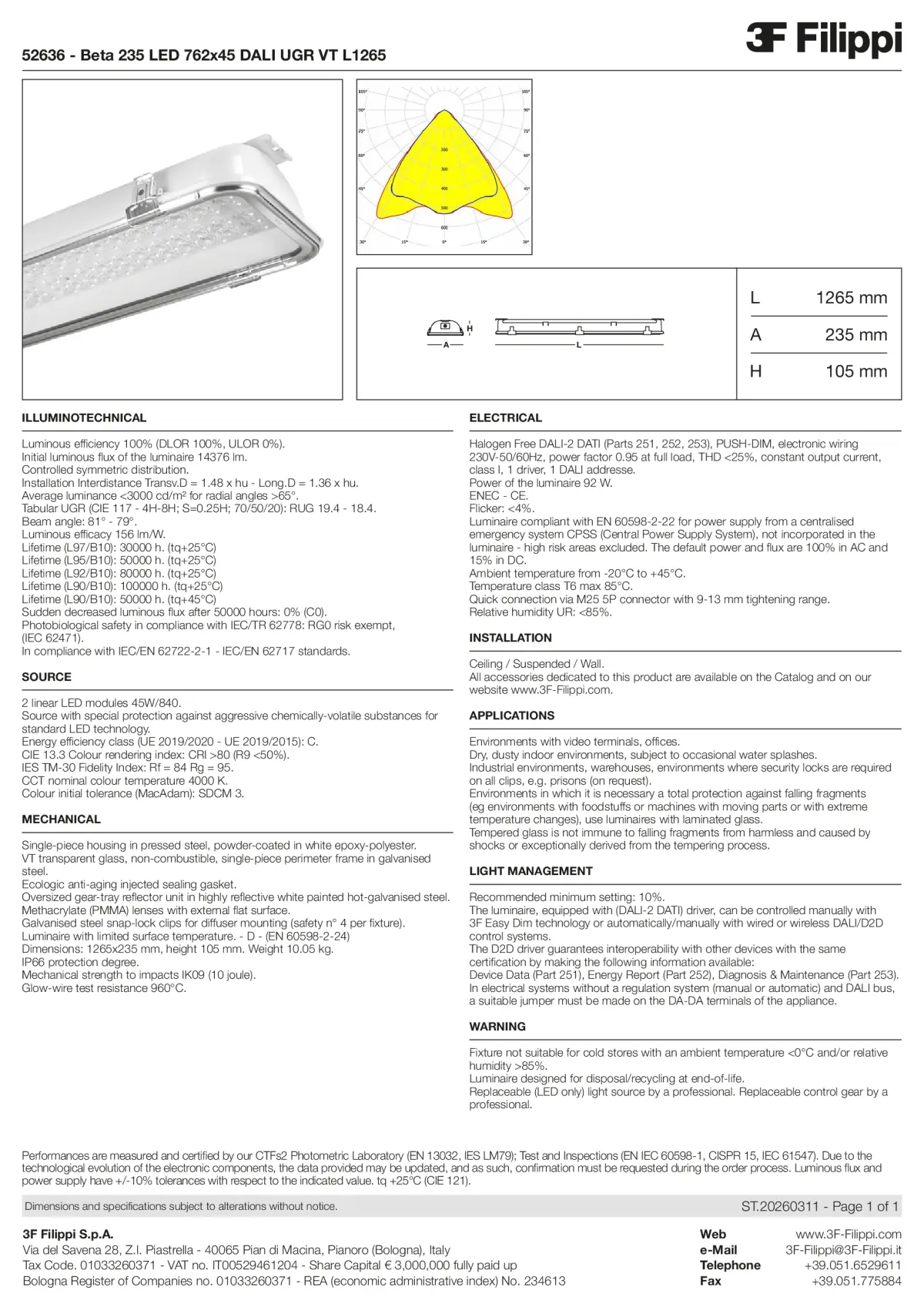 52636 - Beta 235 LED 762x45 DALI UGR VT L1265 - Datasheet - en