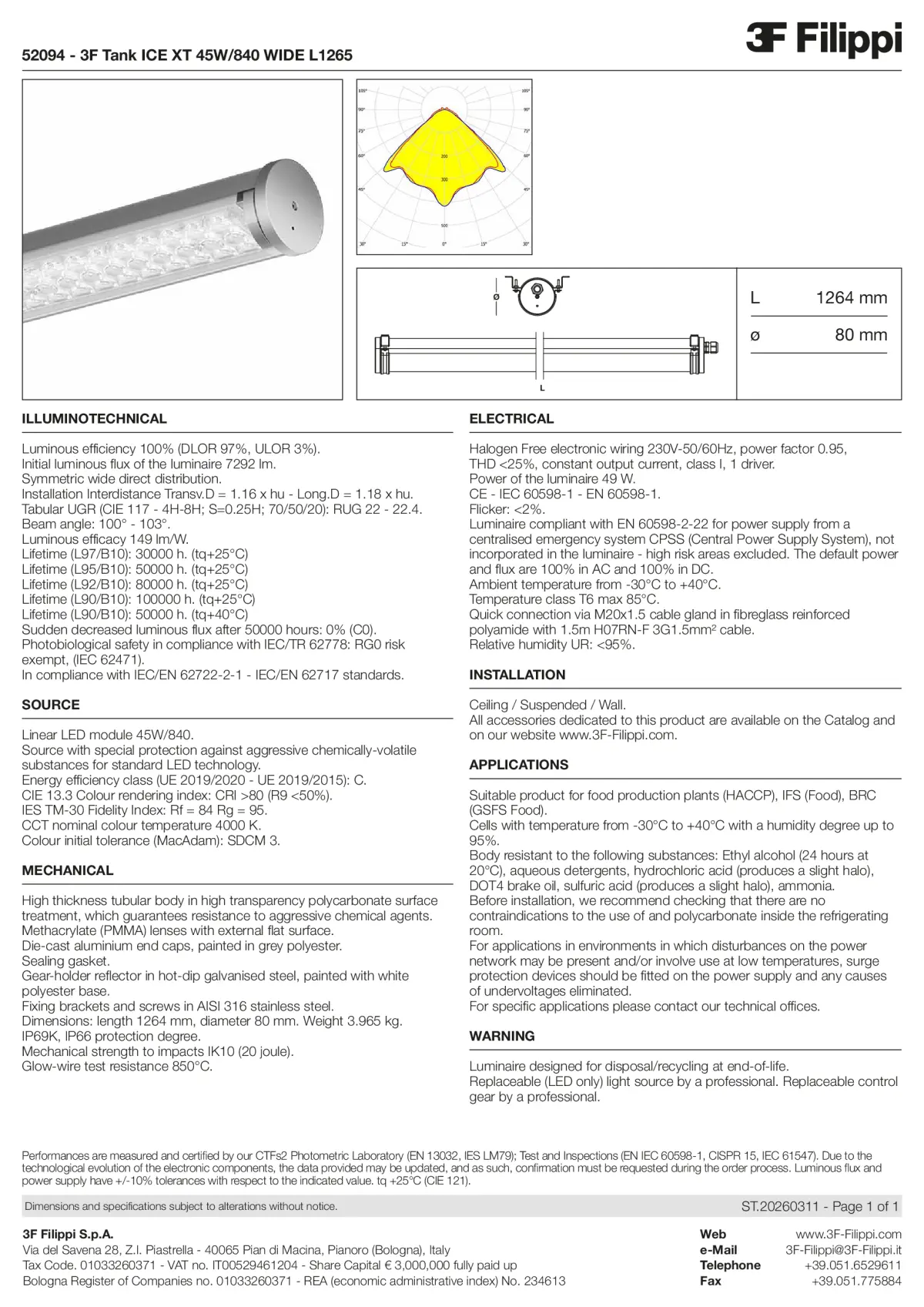 52094 - 3F Tank ICE XT 45W-840 WIDE L1265 - Datasheet - en