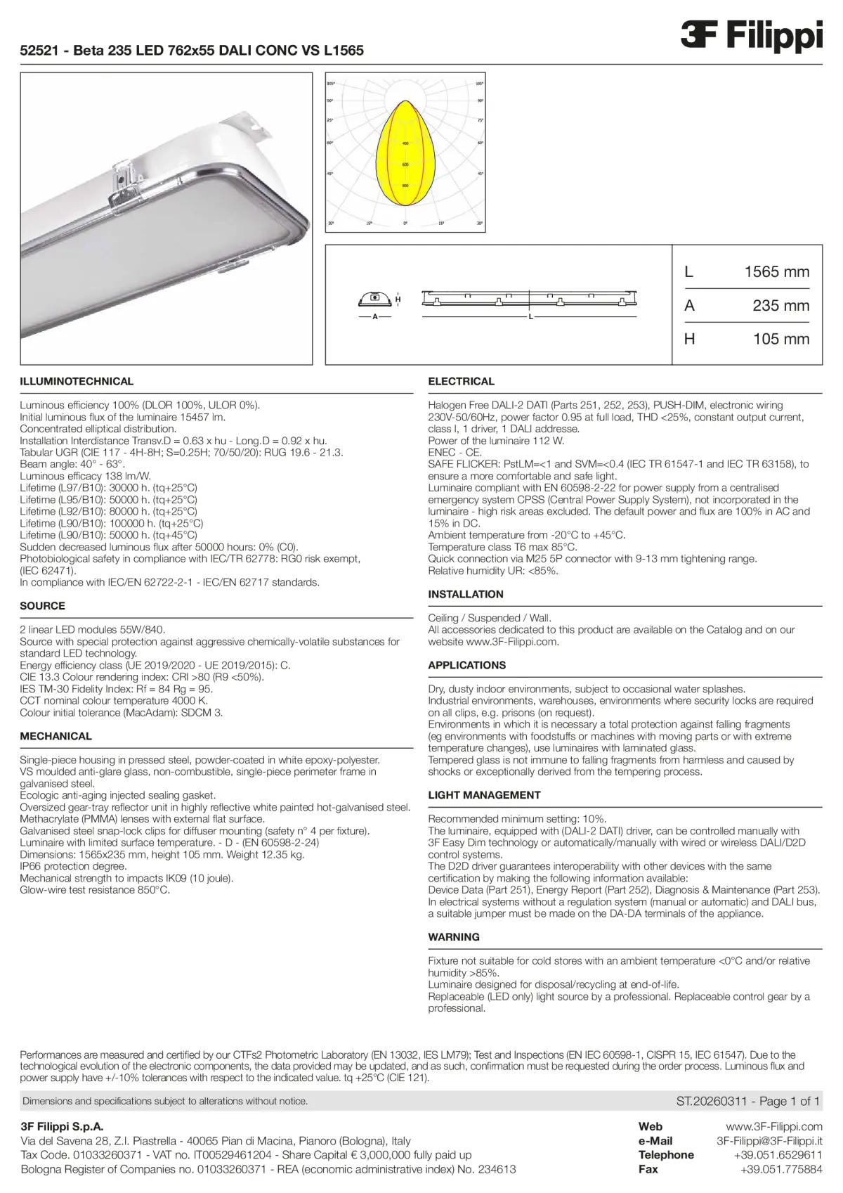 52521 - Beta 235 LED 762x55 DALI CONC VS L1565 - Datasheet - en