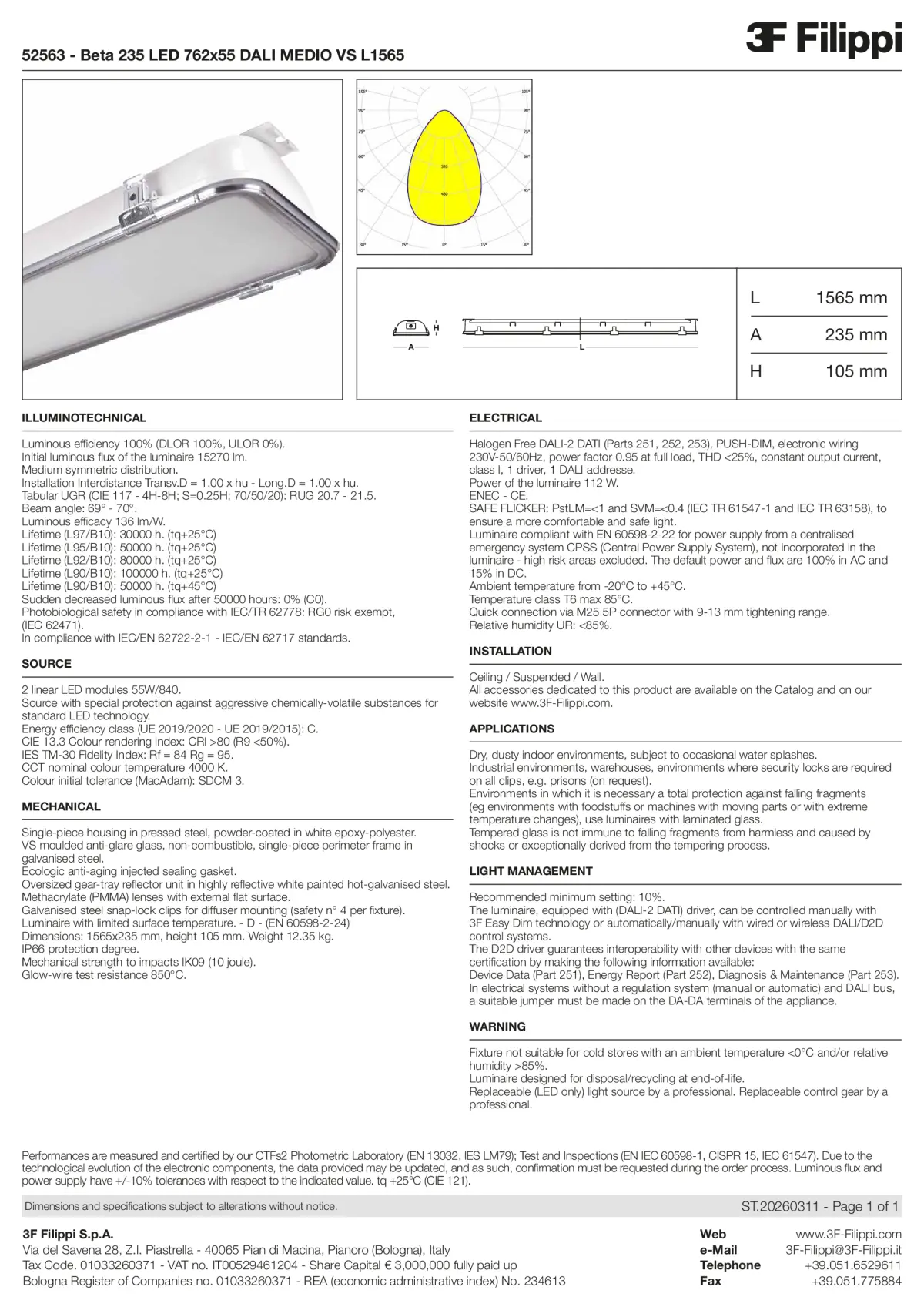 52563 - Beta 235 LED 762x55 DALI MEDIO VS L1565 - Datasheet - en