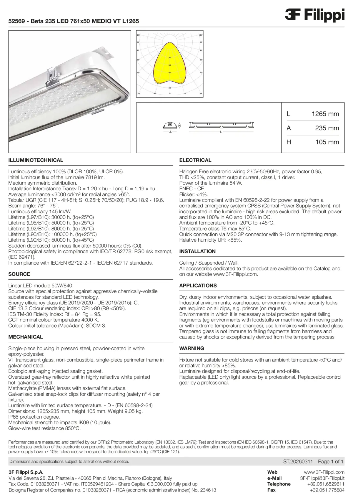 52569 - Beta 235 LED 761x50 MEDIO VT L1265 - Datasheet - en