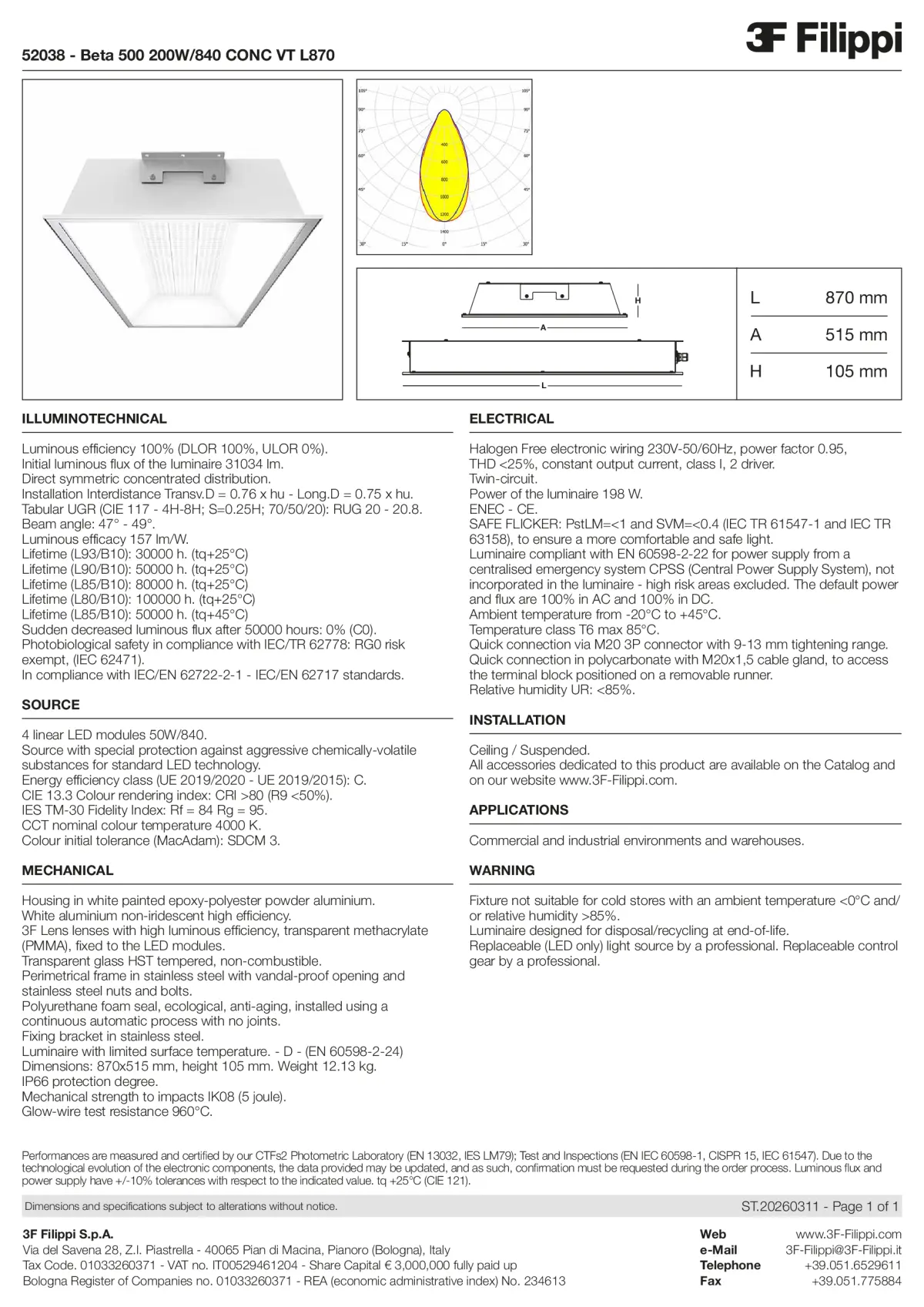 52038 - Beta 500 200W-840 CONC VT L870 - Datasheet - en