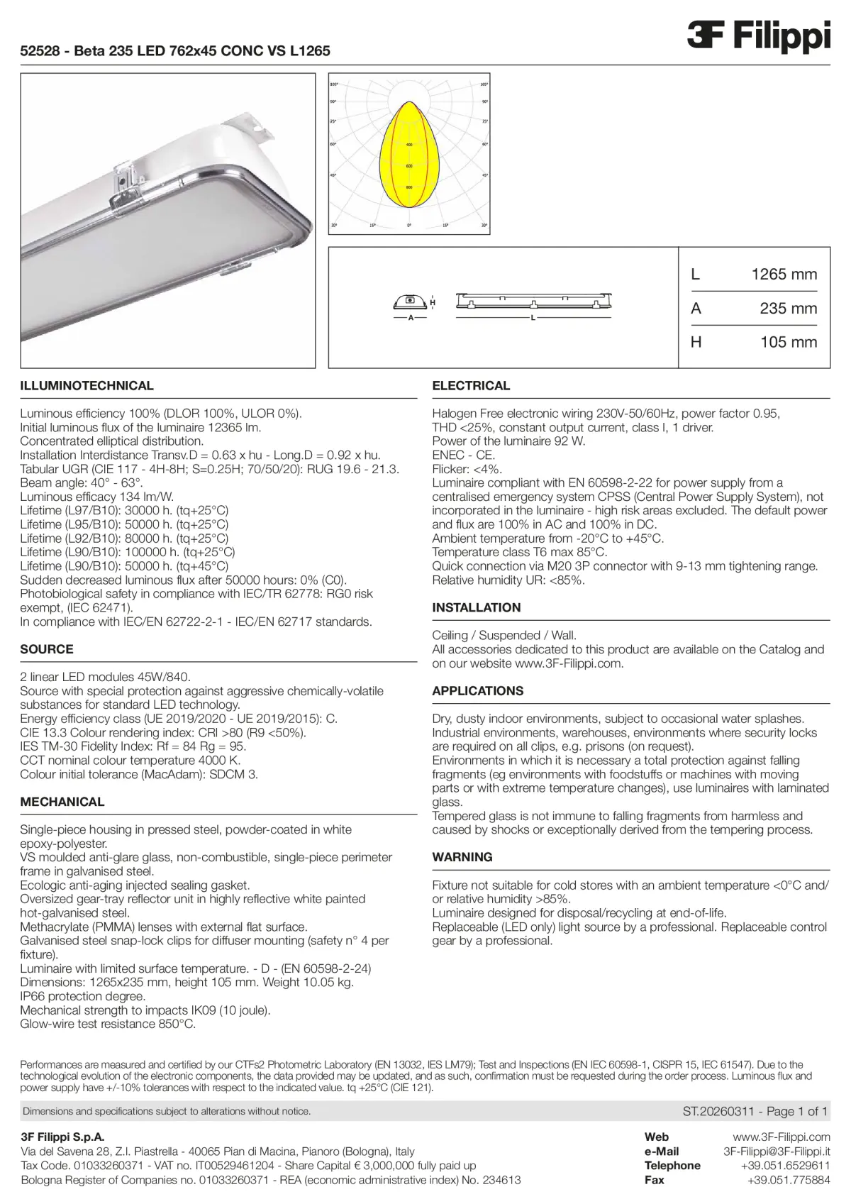 52528 - Beta 235 LED 762x45 CONC VS L1265 - Datasheet - en
