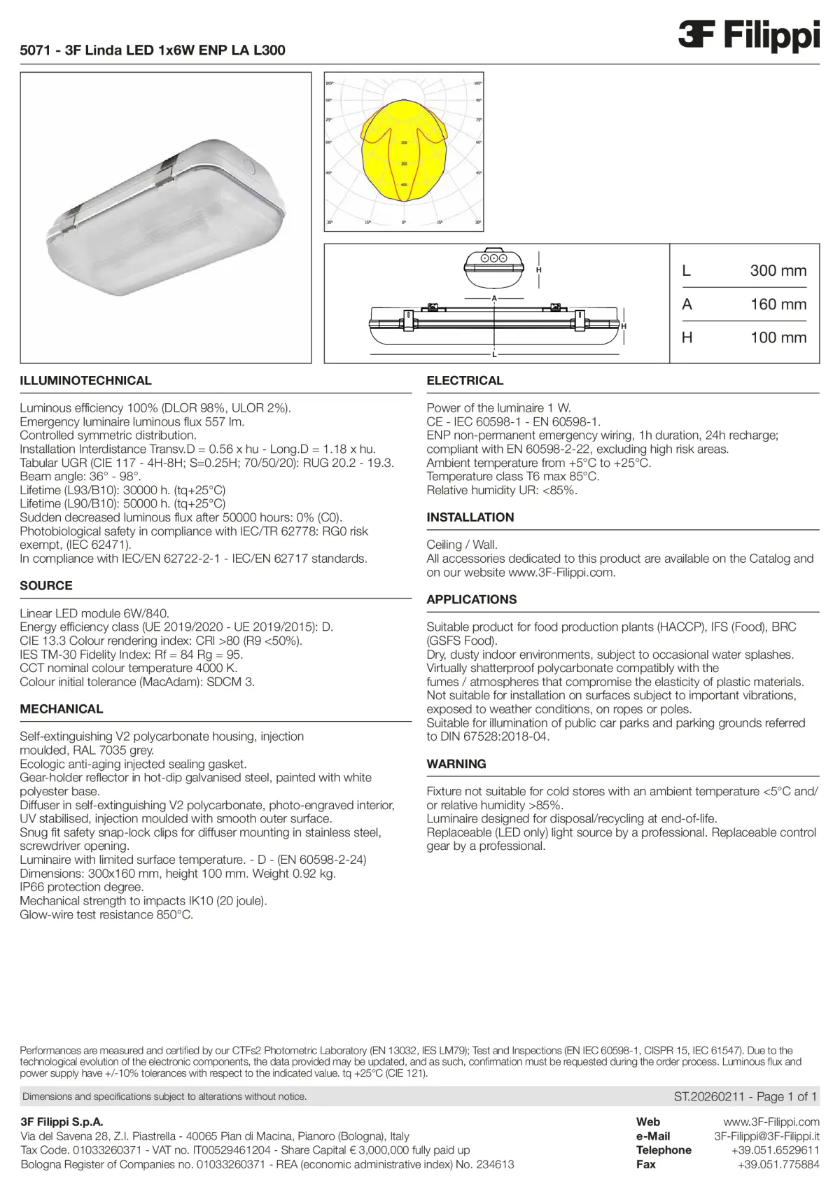 5071 - 3F Linda LED 1x6W ENP LA L300 - Datasheet - en