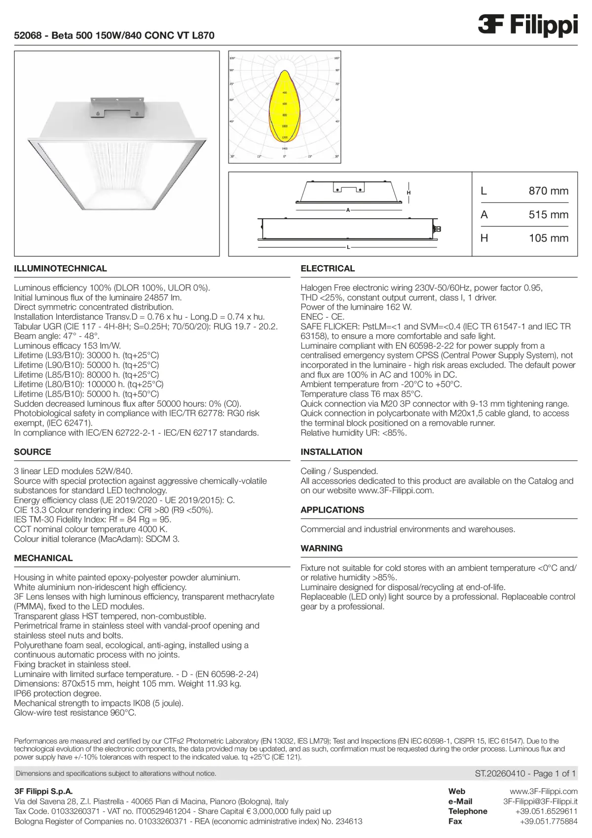 52068 - Beta 500 150W-840 CONC VT L870 - Datasheet - en