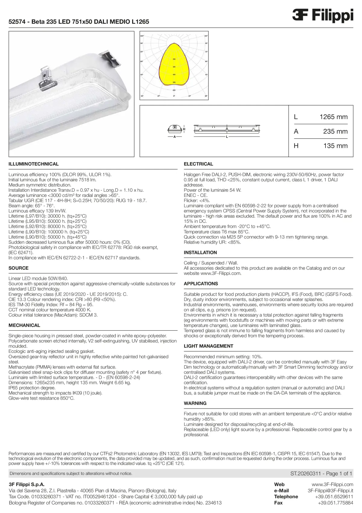 52574 - Beta 235 LED 751x50 DALI MEDIO L1265 - Datasheet - en