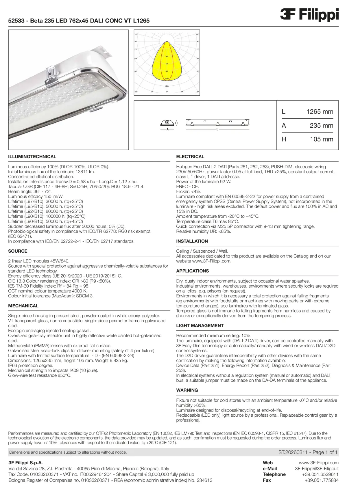 52533 - Beta 235 LED 762x45 DALI CONC VT L1265 - Datasheet - en