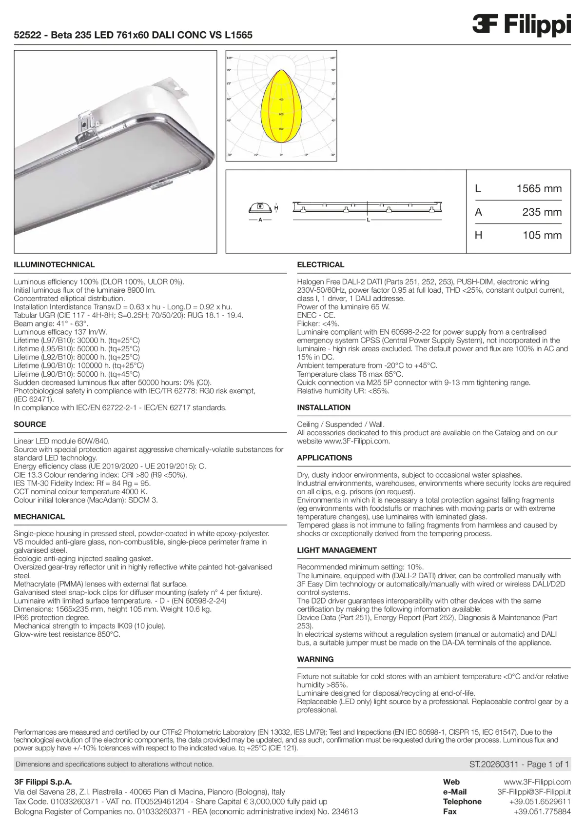 52522 - Beta 235 LED 761x60 DALI CONC VS L1565 - Datasheet - en
