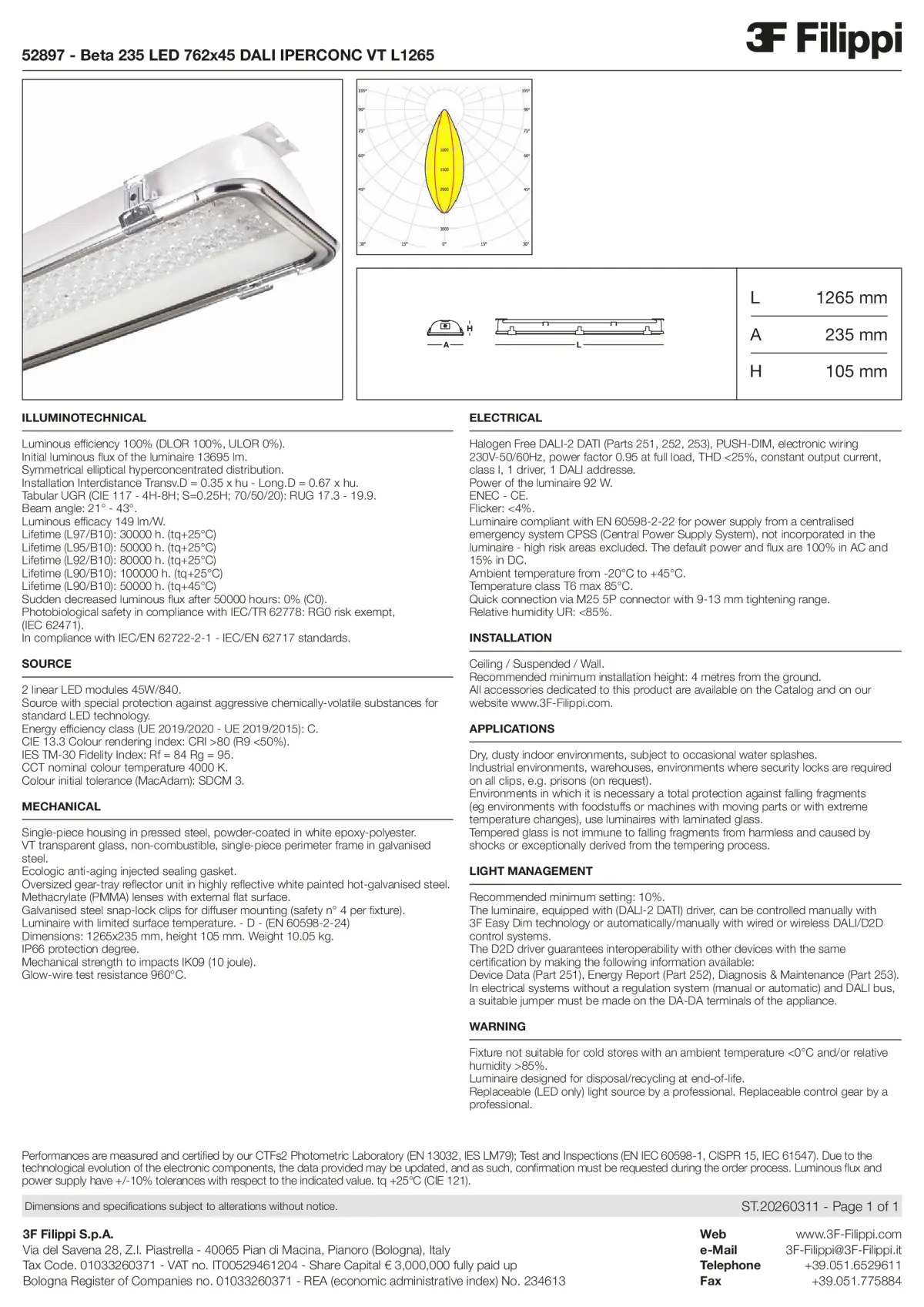52897 - Beta 235 LED 762x45 DALI IPERCONC VT L1265 - Datasheet - en