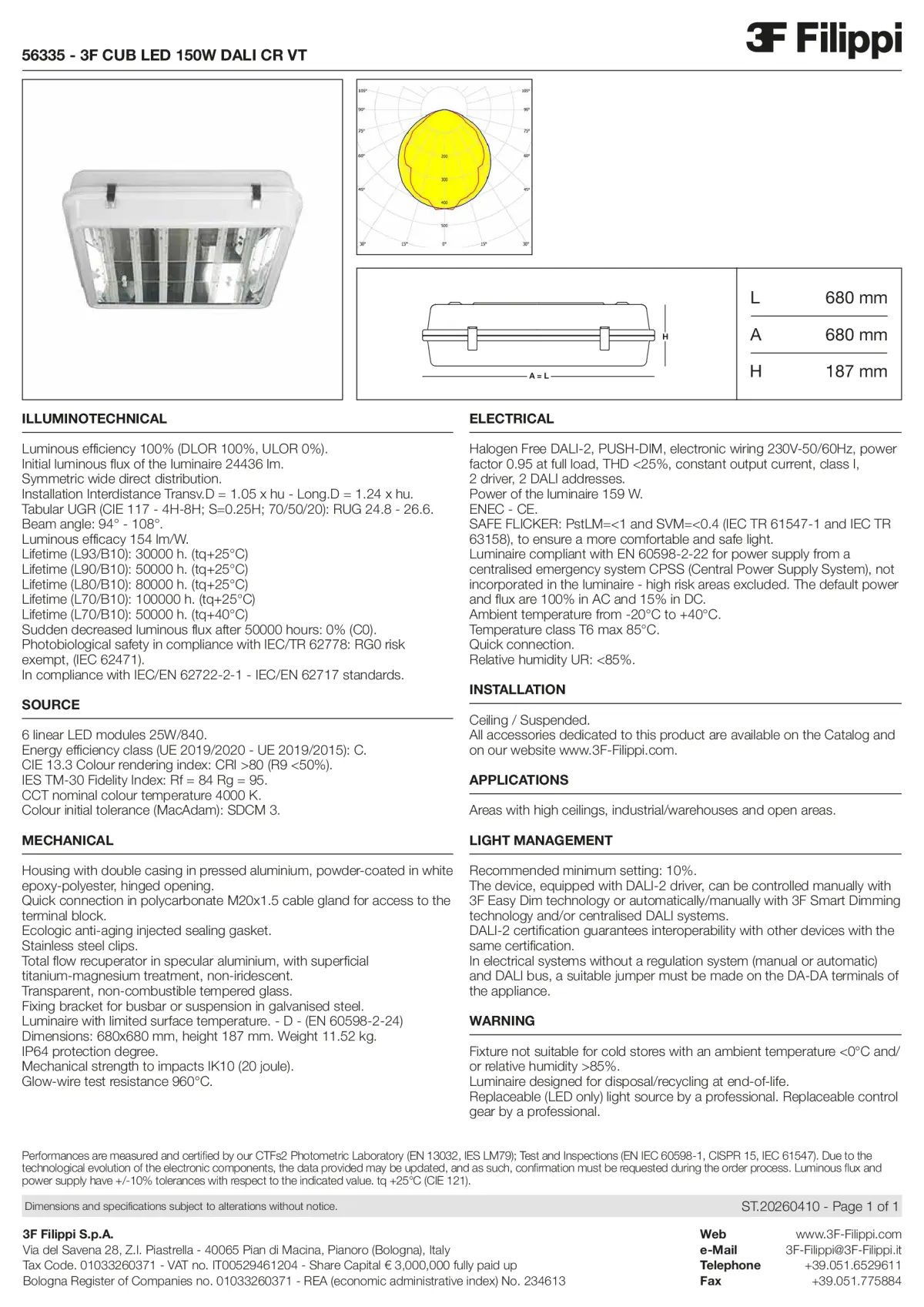 56335 - 3F CUB LED 150W DALI CR VT - Datasheet - en