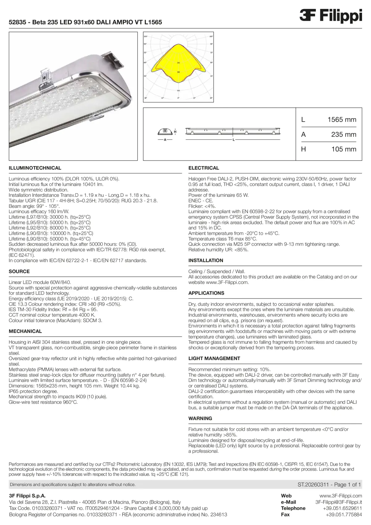 52835 - Beta 235 LED 931x60 DALI AMPIO VT L1565 - Datasheet - en