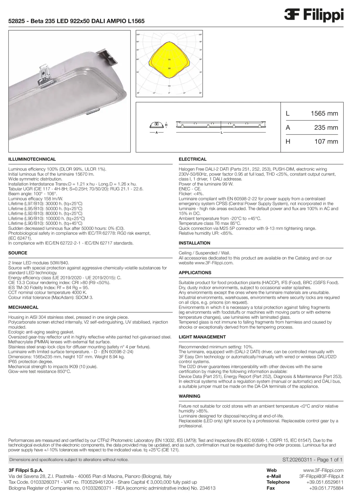 52825 - Beta 235 LED 922x50 DALI AMPIO L1565 - Datasheet - en