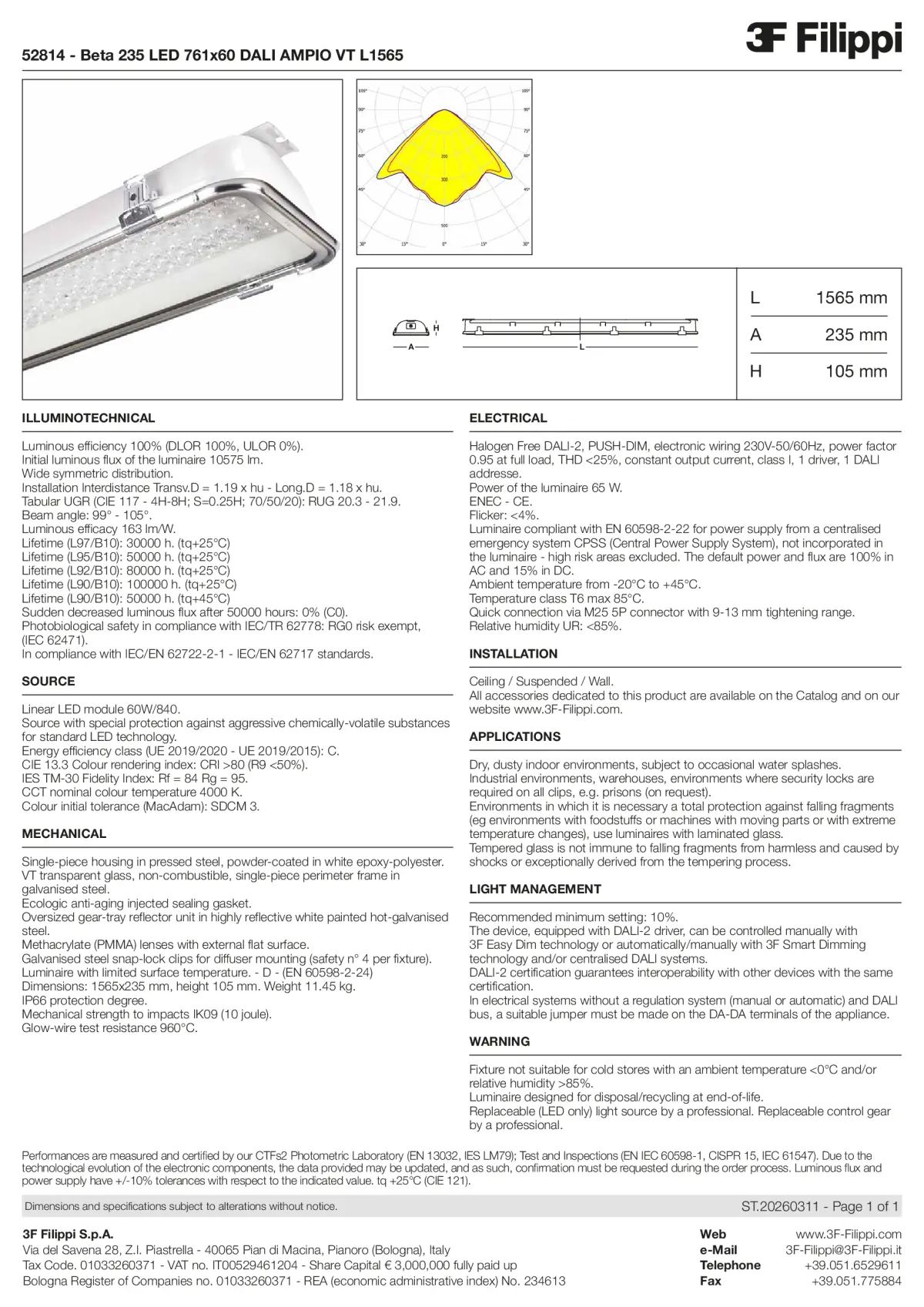 52814 - Beta 235 LED 761x60 DALI AMPIO VT L1565 - Datasheet - en