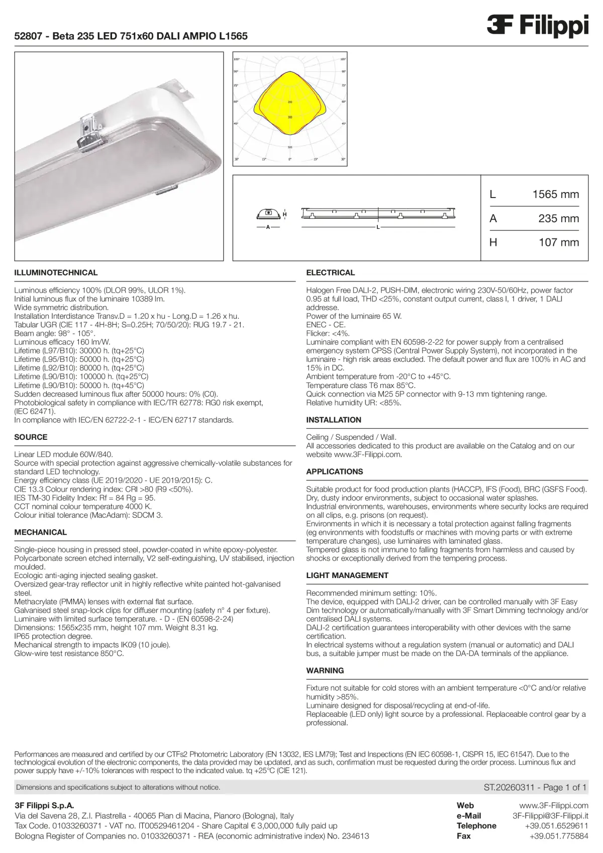 52807 - Beta 235 LED 751x60 DALI AMPIO L1565 - Datasheet - en