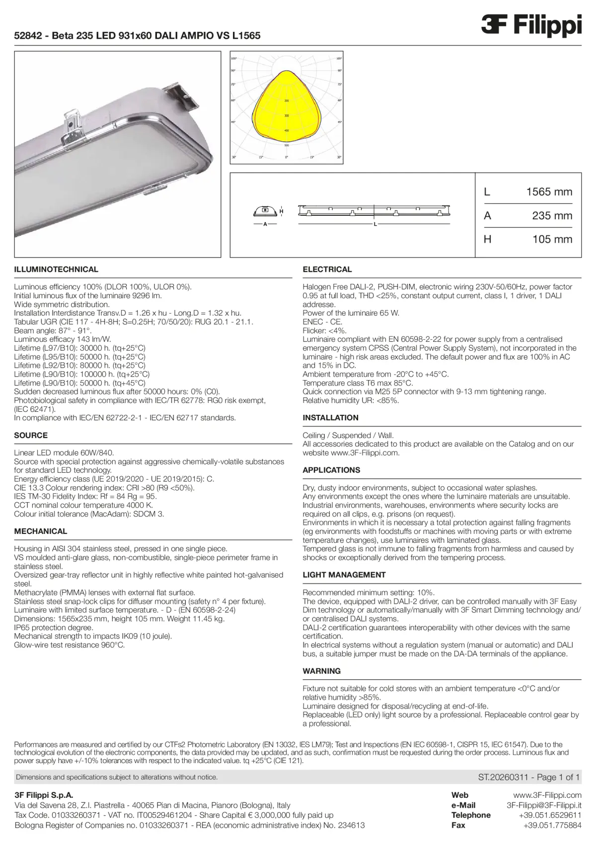 52842 - Beta 235 LED 931x60 DALI AMPIO VS L1565 - Datasheet - en