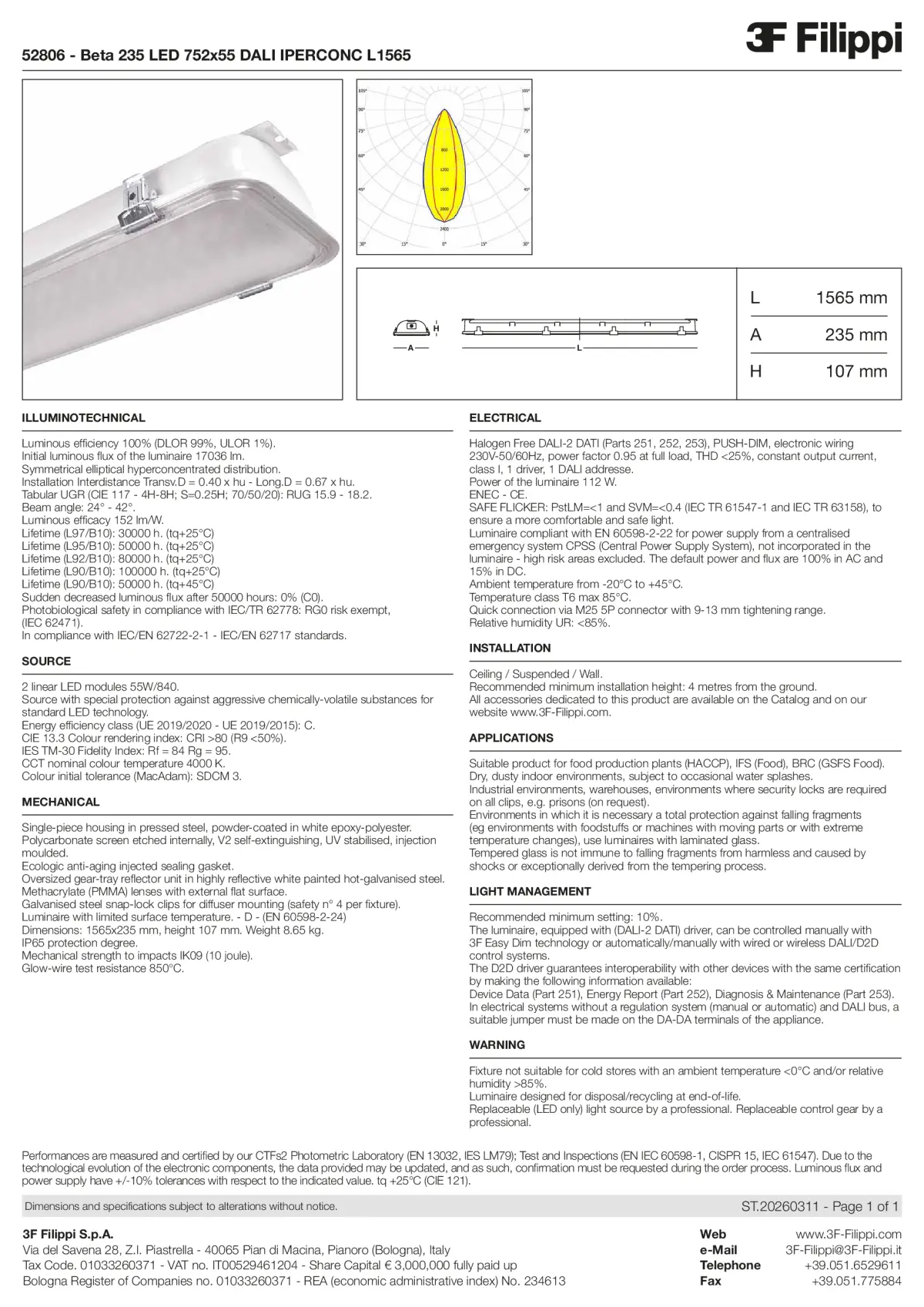 52806 - Beta 235 LED 752x55 DALI IPERCONC L1565 - Datasheet - en