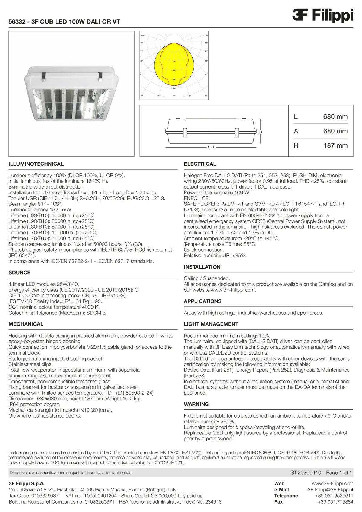 56332 - 3F CUB LED 100W DALI CR VT - Datasheet - en