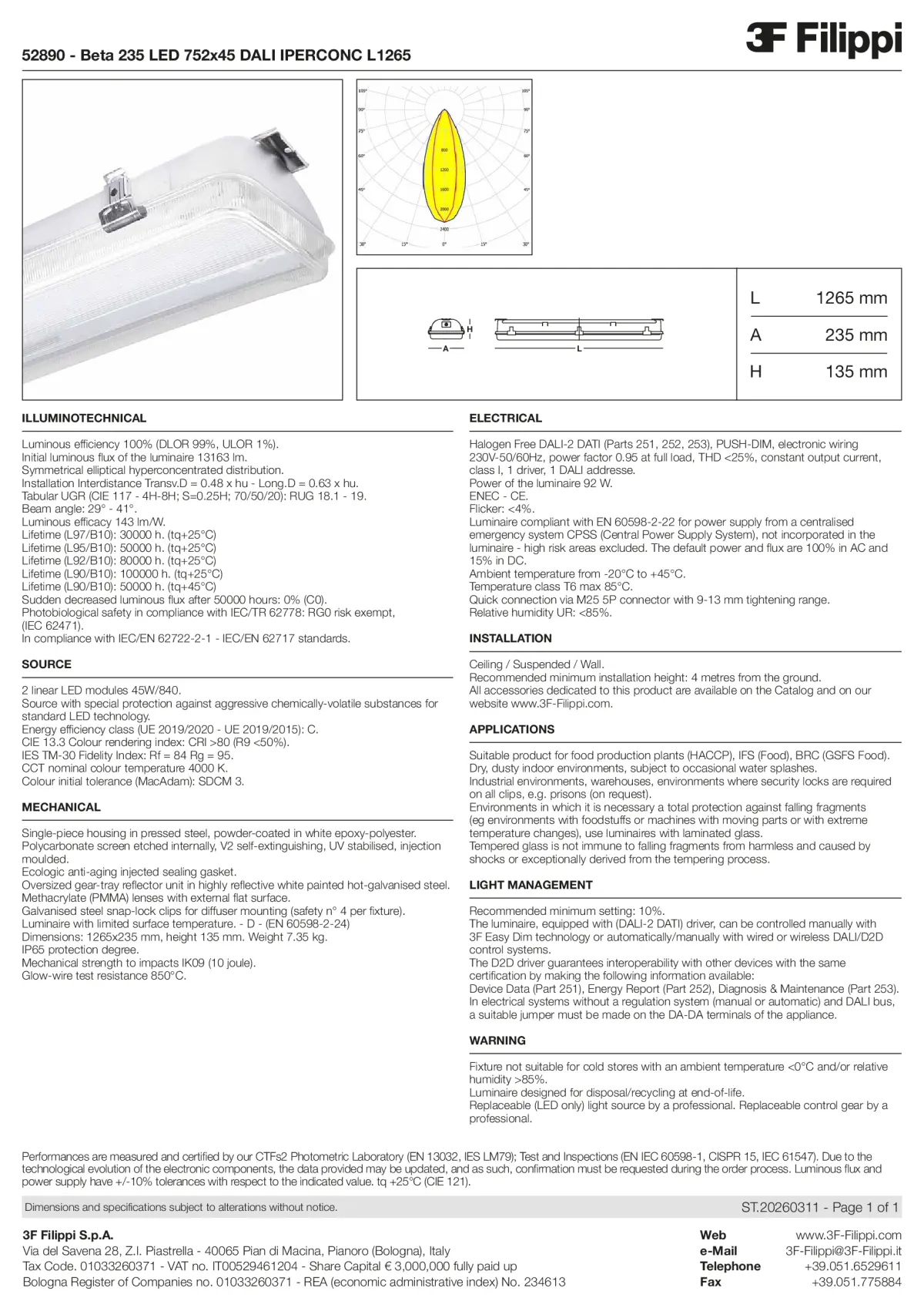52890 - Beta 235 LED 752x45 DALI IPERCONC L1265 - Datasheet - en