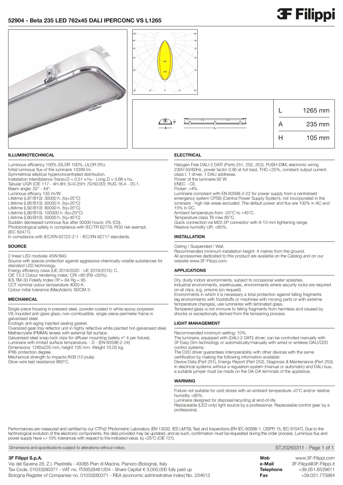 52904 - Beta 235 LED 762x45 DALI IPERCONC VS L1265 - Datasheet - en