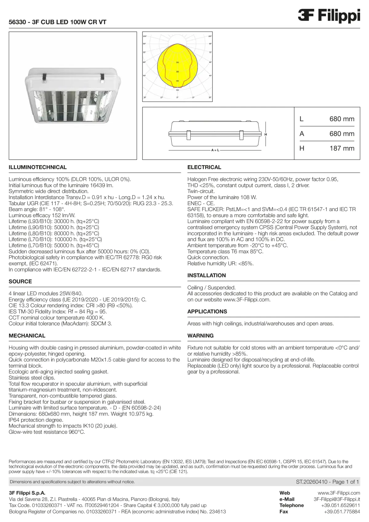56330 - 3F CUB LED 100W CR VT - Datasheet - en