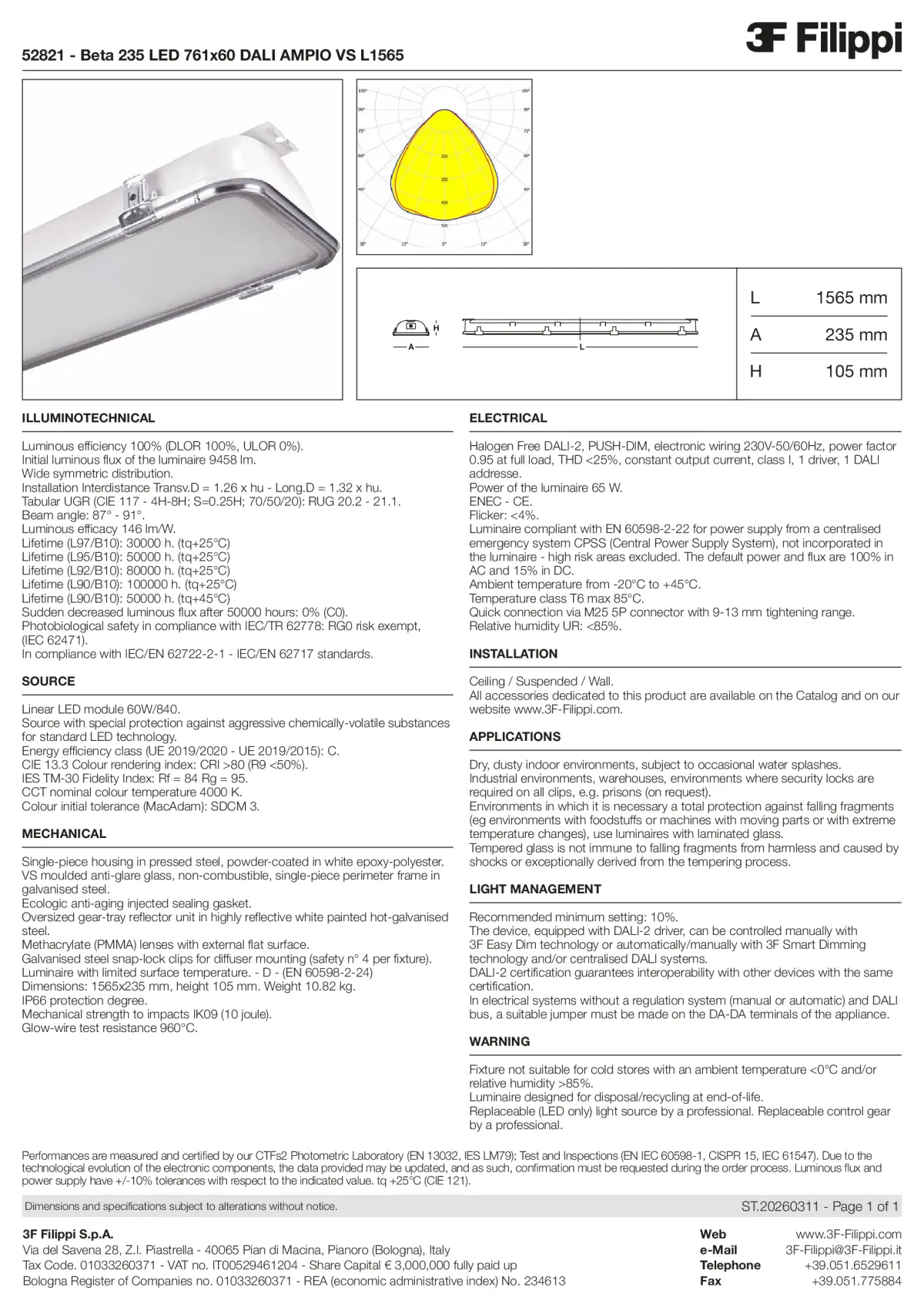 52821 - Beta 235 LED 761x60 DALI AMPIO VS L1565 - Datasheet - en