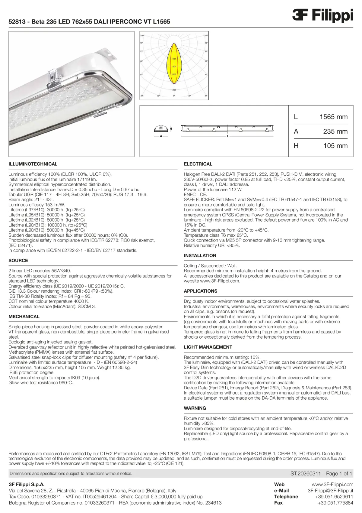 52813 - Beta 235 LED 762x55 DALI IPERCONC VT L1565 - Datasheet - en