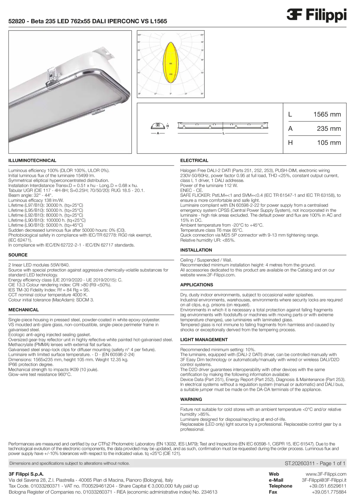 52820 - Beta 235 LED 762x55 DALI IPERCONC VS L1565 - Datasheet - en
