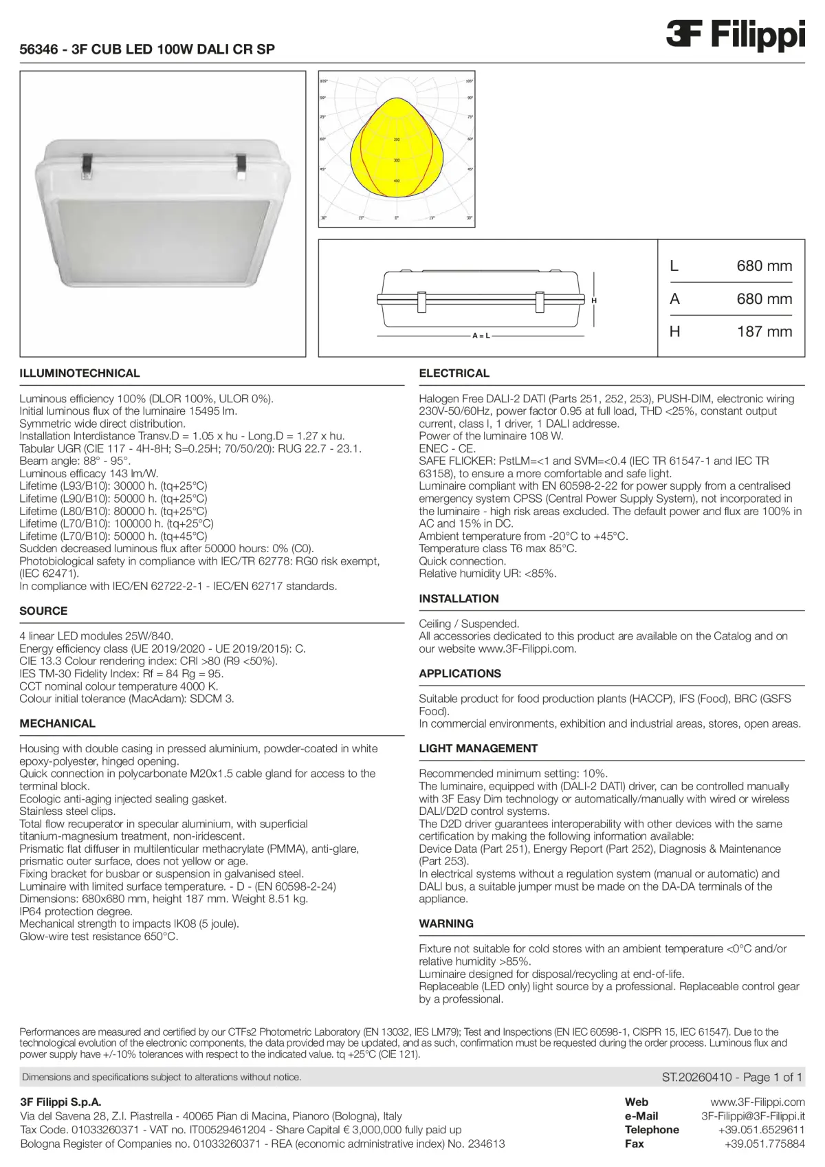 56346 - 3F CUB LED 100W DALI CR SP - Datasheet - en