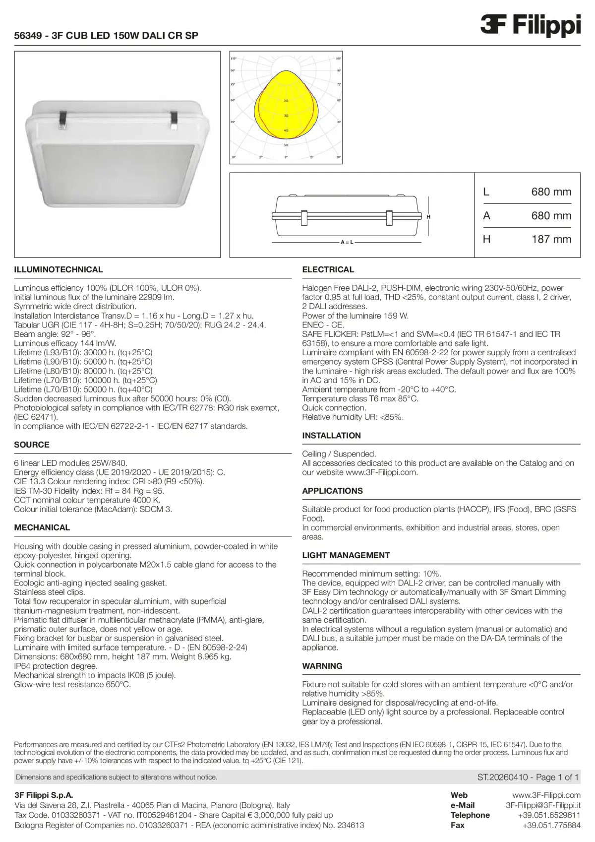 56349 - 3F CUB LED 150W DALI CR SP - Datasheet - en