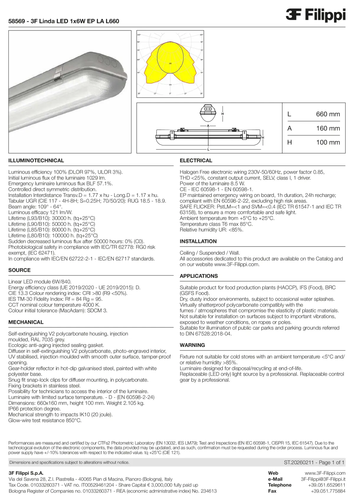 58569 - 3F Linda LED 1x6W EP LA L660 - Datasheet - en