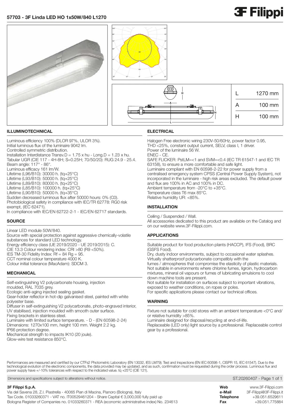 57703 - 3F Linda LED HO 1x50W-840 L1270 - Datasheet - en