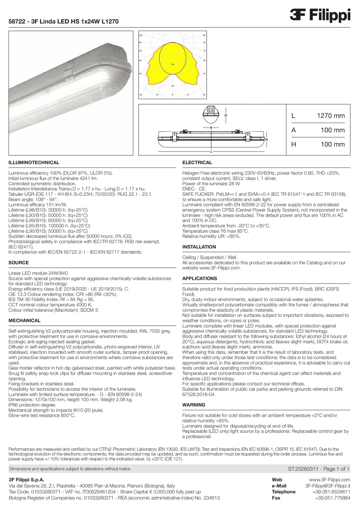 58722 - 3F Linda LED HS 1x24W L1270 - Datasheet - en