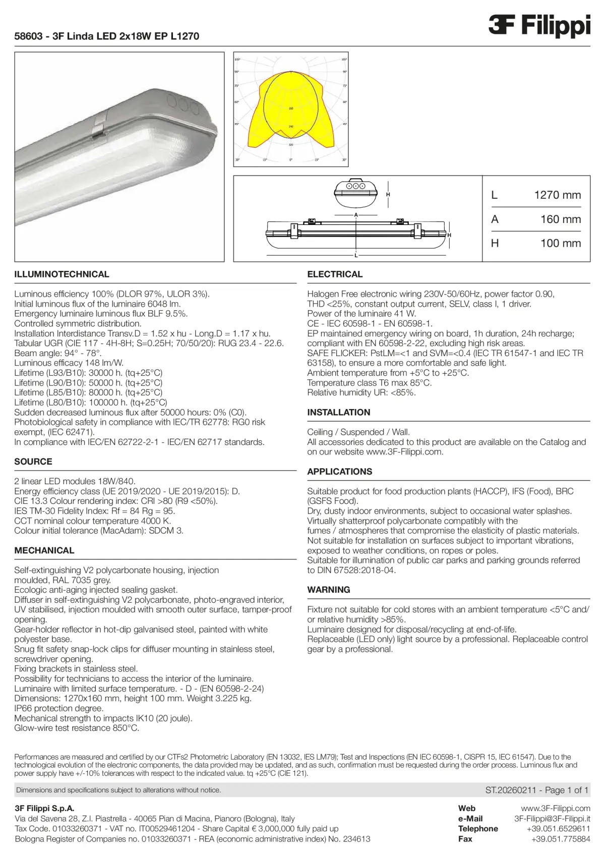 58603 - 3F Linda LED 2x18W EP L1270 - Datasheet - en