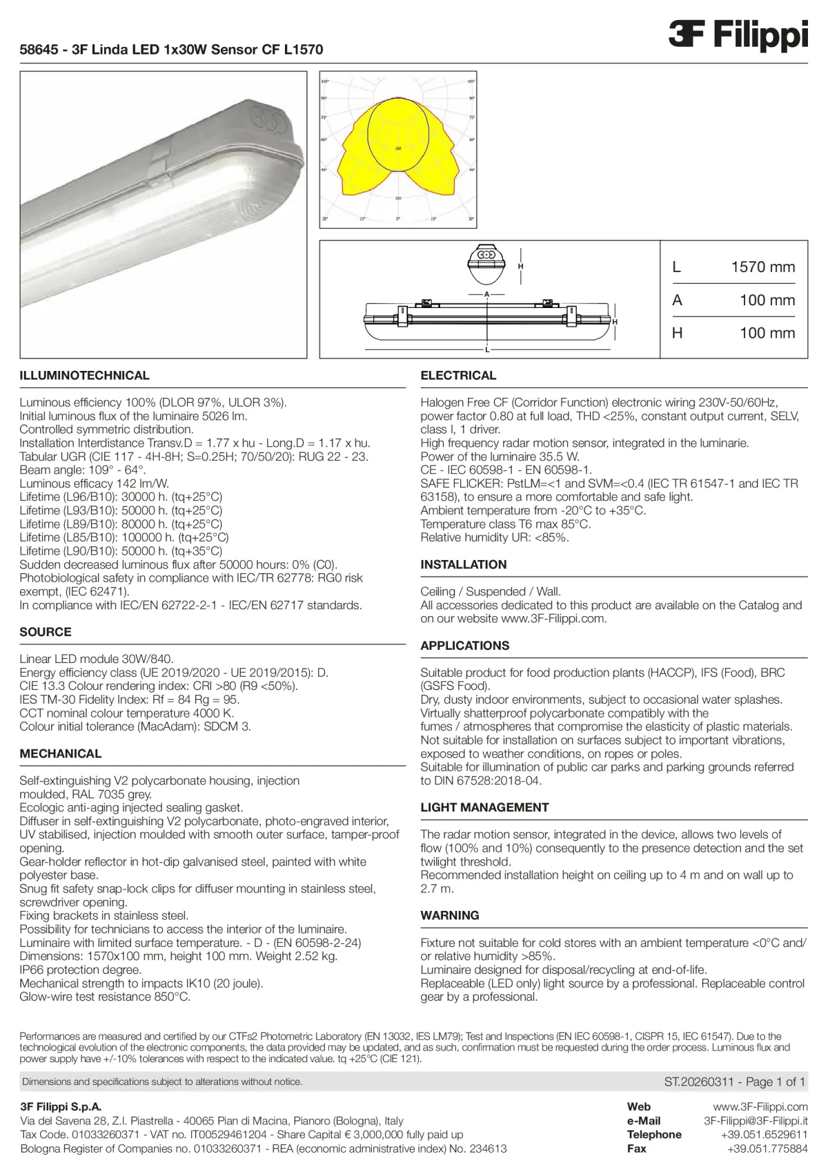 58645 - 3F Linda LED 1x30W Sensor CF L1570 - Datasheet - en