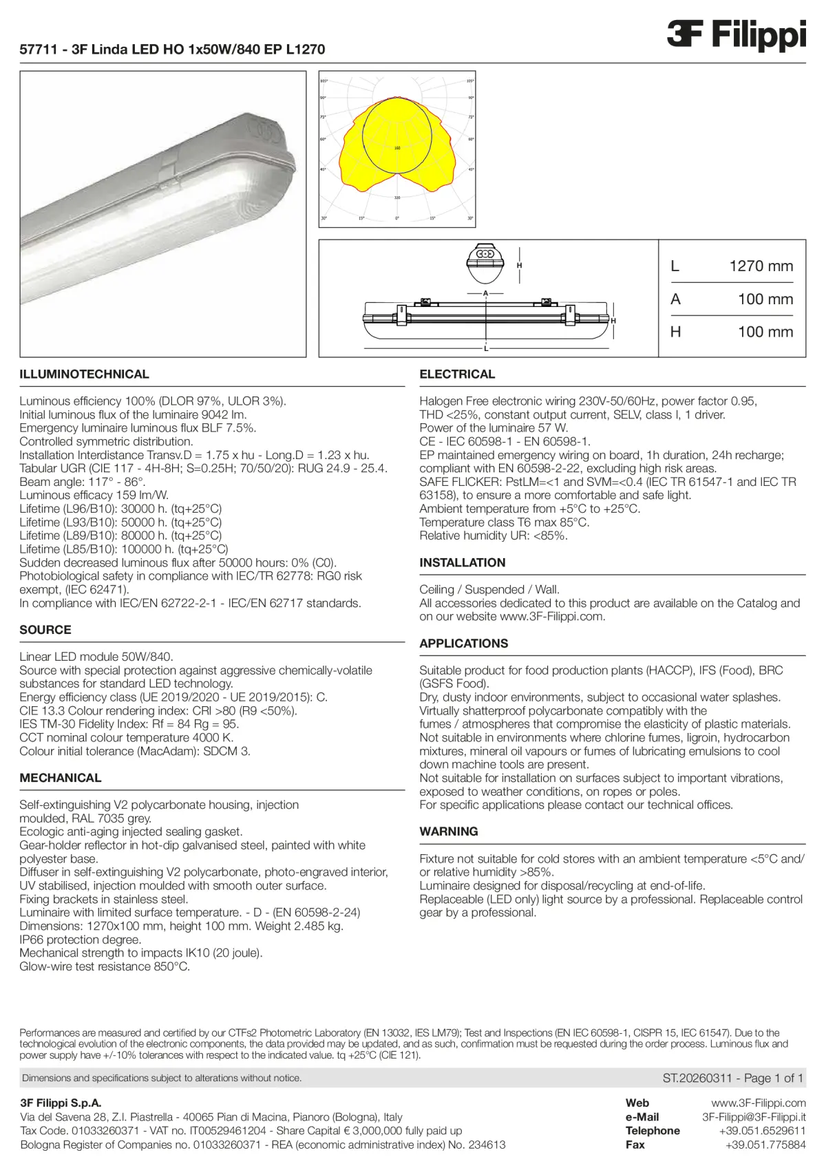 57711 - 3F Linda LED HO 1x50W-840 EP L1270 - Datasheet - en