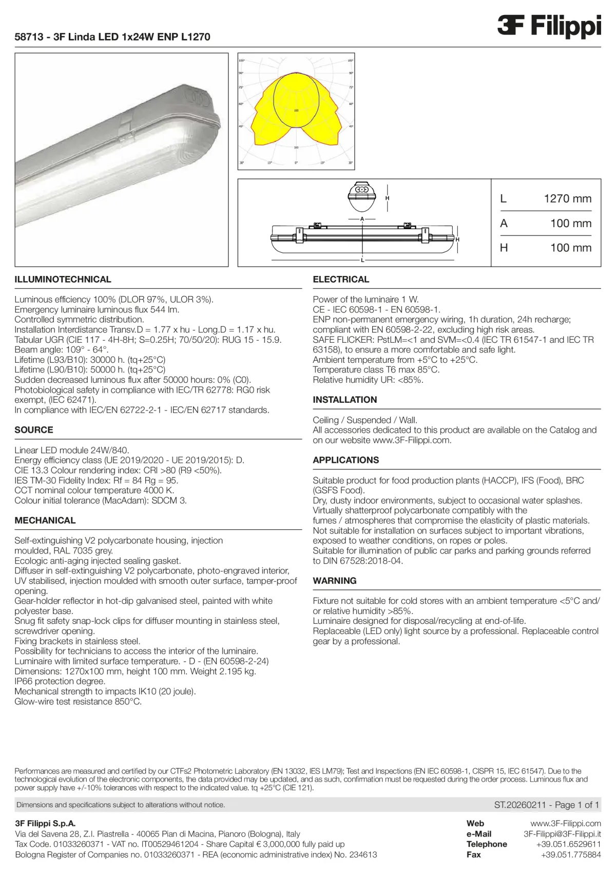 58713 - 3F Linda LED 1x24W ENP L1270 - Datasheet - en