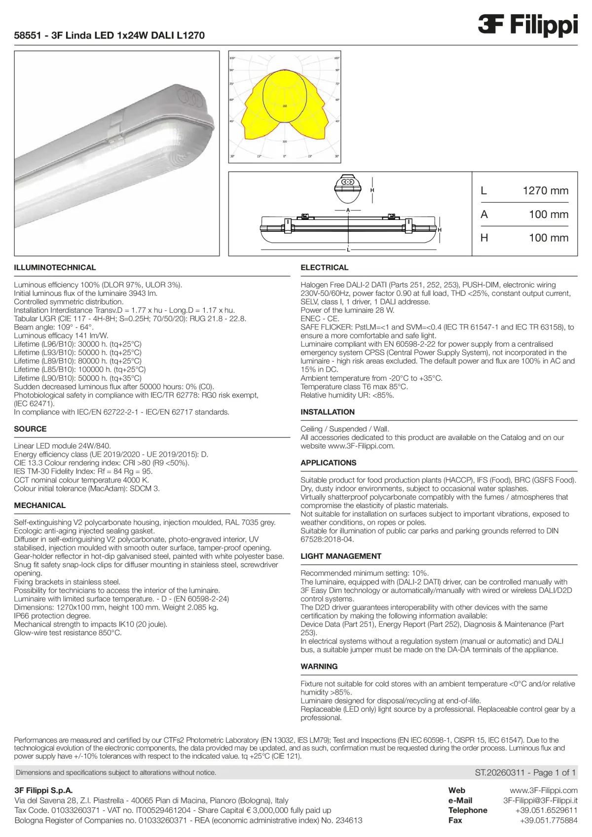 58551 - 3F Linda LED 1x24W DALI L1270 - Datasheet - en