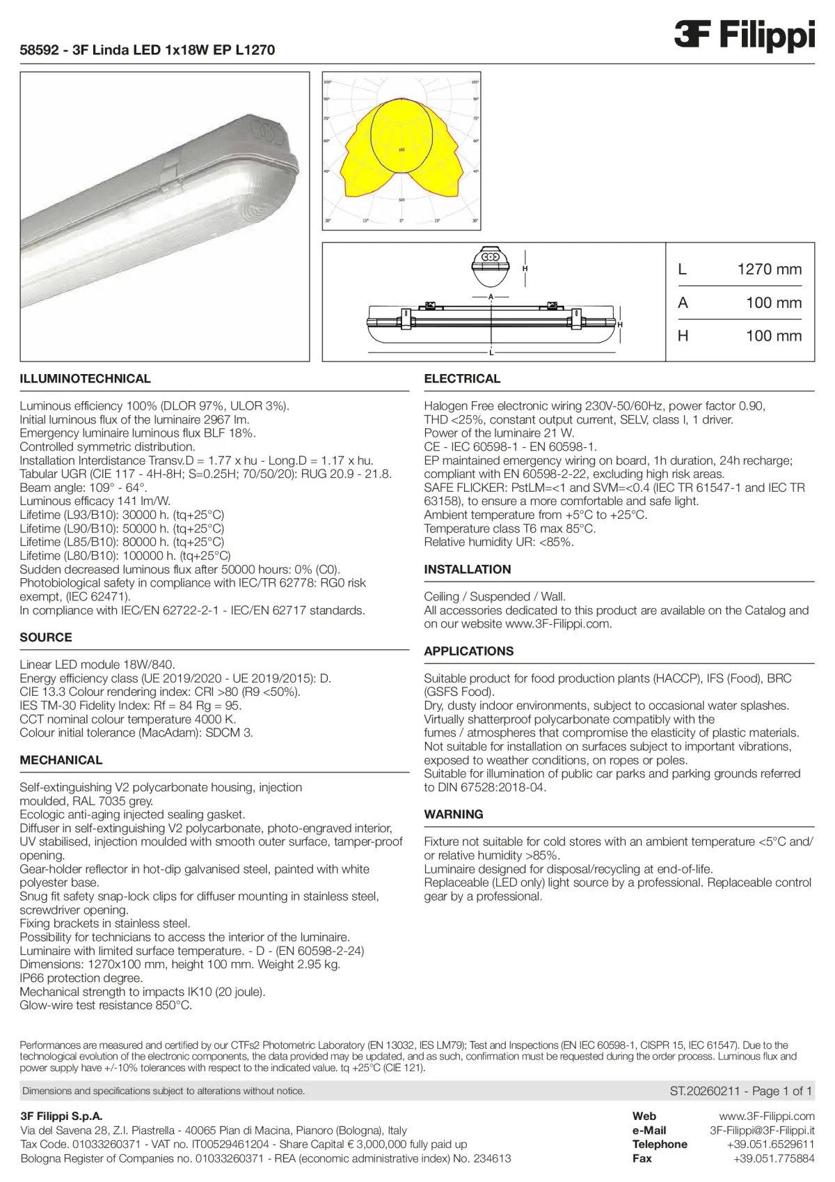 58592 - 3F Linda LED 1x18W EP L1270 - Datasheet - en