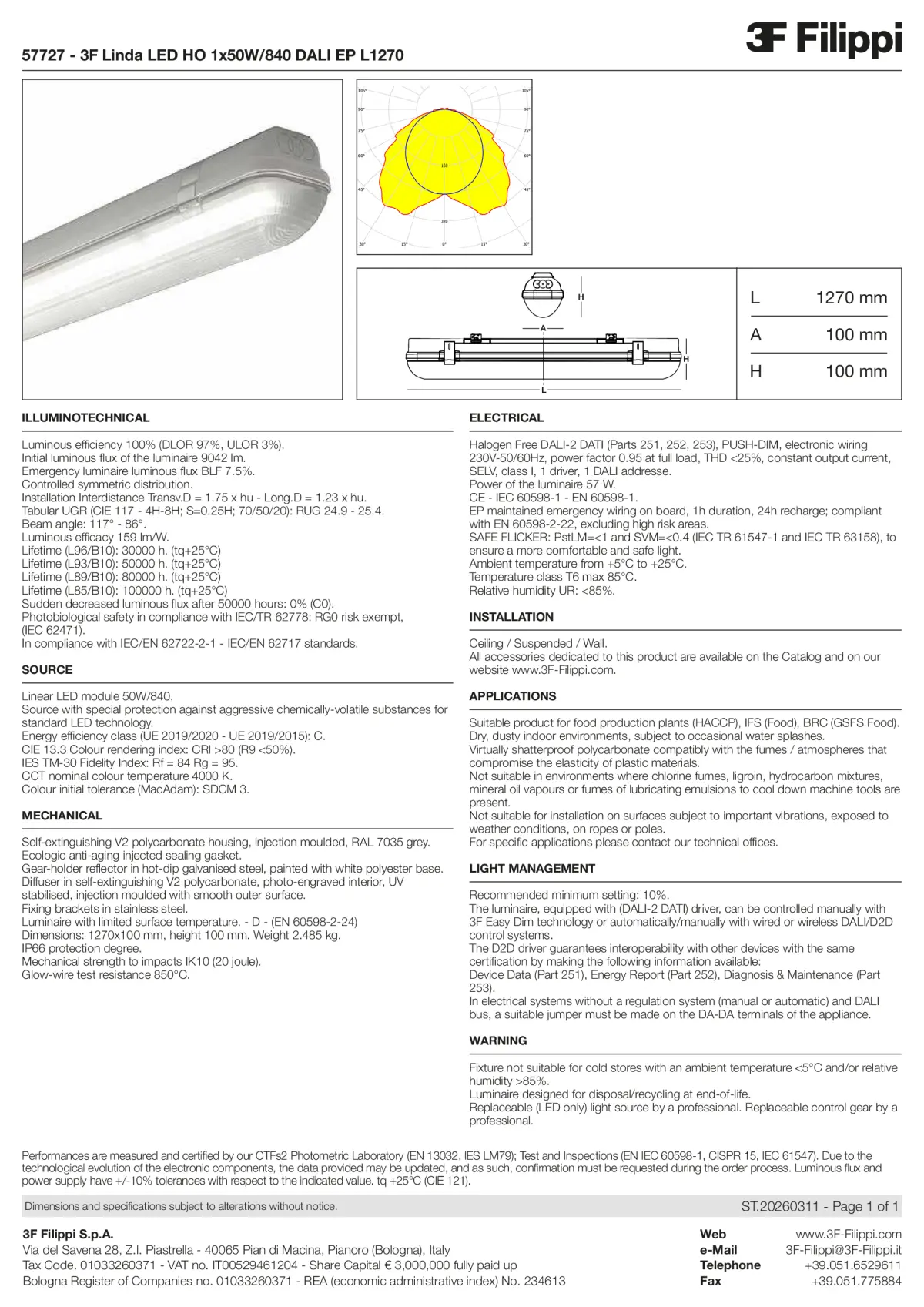 57727 - 3F Linda LED HO 1x50W-840 DALI EP L1270 - Datasheet - en