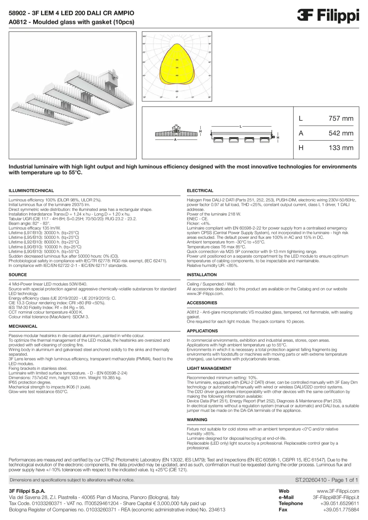 58902+A0812 - 3F LEM 4 LED 200 DALI CR AMPIO + VS - Datasheet - en