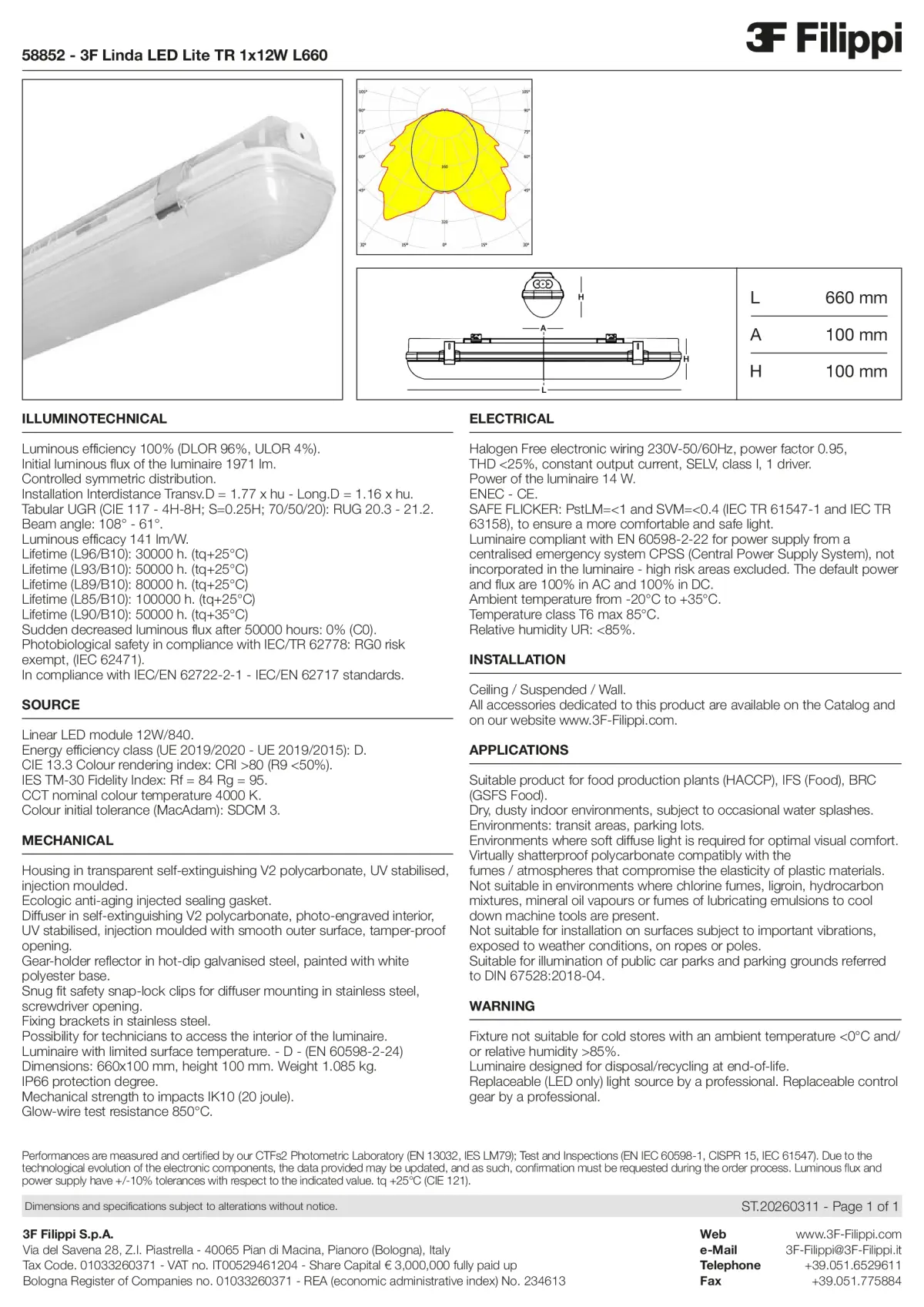 58852 - 3F Linda LED Lite TR 1x12W L660 - Datasheet - en
